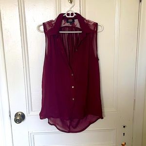 Sheer burgundy tank with lace